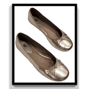 Nordstom Leather Silver Bowtie Ballet Flats